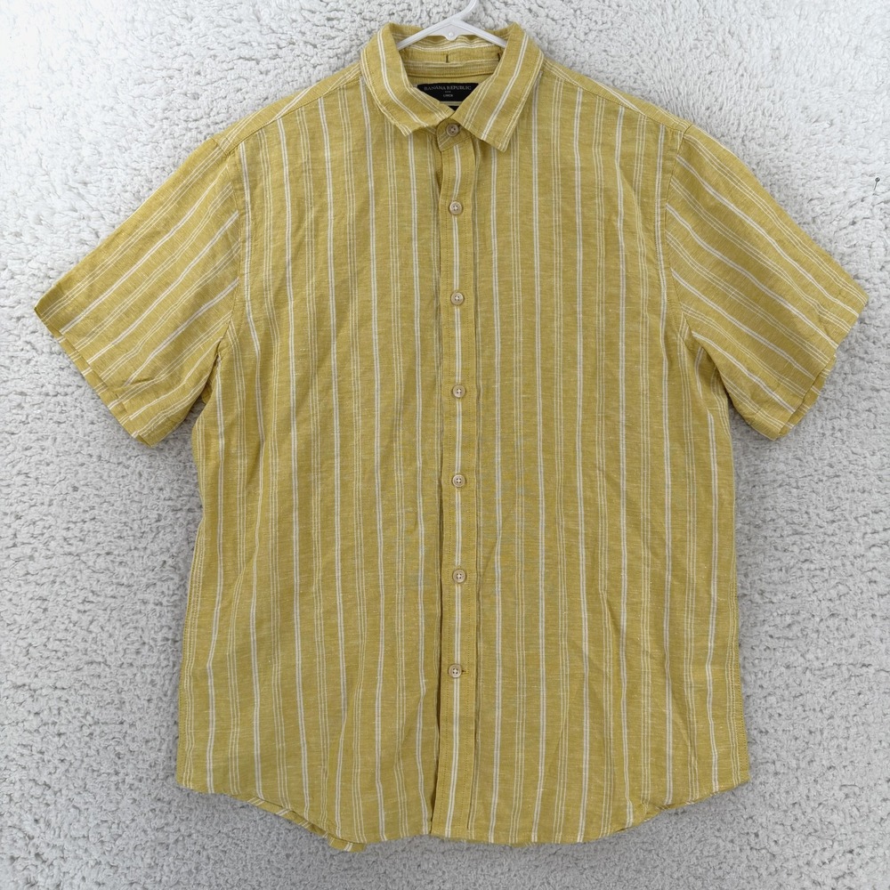 Banana Republic Mens Medium Yellow Striped Short Sleeve Linen Blend Shirt NWT